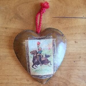 Heart-Shaped Everyday Metal Ornament with Vintage Horse Rider And Hearts Design